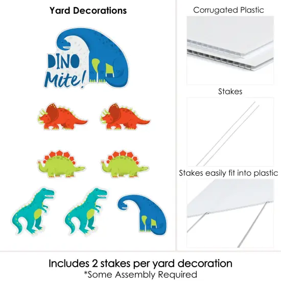 Big Dot of Happiness Roar Dinosaur - Yard Sign and Outdoor Lawn Decorations - Dino Mite T-Rex Baby Shower or Birthday Party Yard Signs - Set of 8 {6}