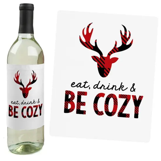 Big Dot of Happiness Prancing Plaid - Christmas and Holiday Buffalo Plaid Party Decorations for Women and Men - Wine Bottle Label Stickers - Set of 4 {4}