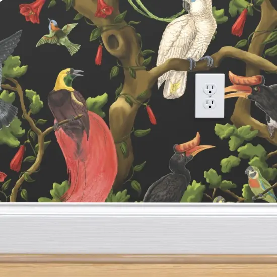 Peel & Stick Wallpaper 2FT Wide Maximalist Animalier Vintage Inspired Wild Birds Tropical Jungle Custom Removable Wallpaper by Spoonflower {4}