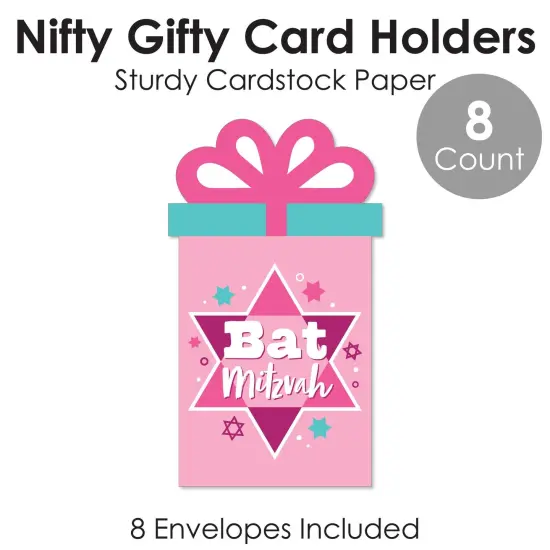 Big Dot of Happiness Pink Bat Mitzvah - Girl Party Money and Gift Card Sleeves - Nifty Gifty Card Holders - Set of 8 {6}