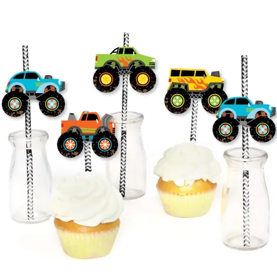 Big Dot of Happiness Smash and Crash - Monster Truck - Paper Straw Decor - Boy Birthday Party Striped Decorative Straws - Set of 24 {6}