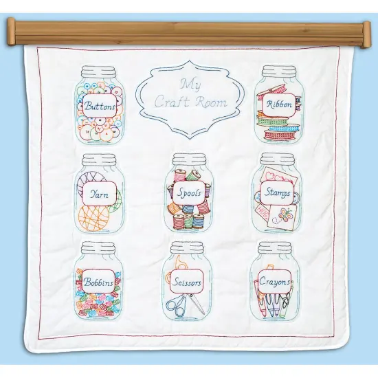 Jack Dempsey Stamped White Wall Or Lap Quilt 36"X36"-Mason Jars {3}