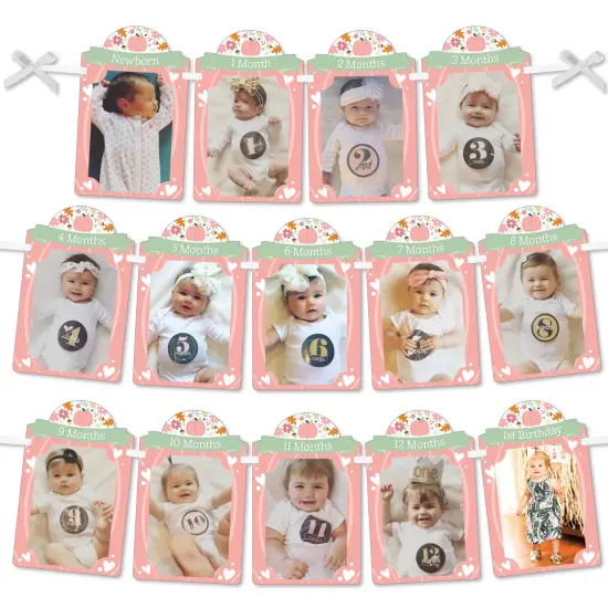 Big Dot of Happiness 1st Birthday Girl Little Pumpkin - DIY Fall First Birthday Party Decor - 1-12 Monthly Picture Display - Photo Banner {1}