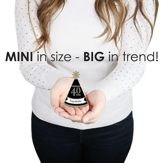 Big Dot of Happiness Adult 40th Birthday - Gold - Mini Cone Birthday Party Hats - Small Little Party Hats - Set of 8 {4}