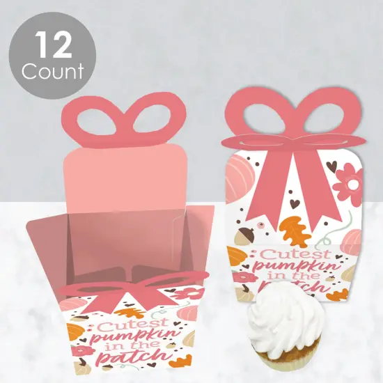 Big Dot of Happiness Girl Little Pumpkin - Square Favor Gift Boxes - Fall Birthday Party or Baby Shower Bow Boxes - Set of 12 {4}