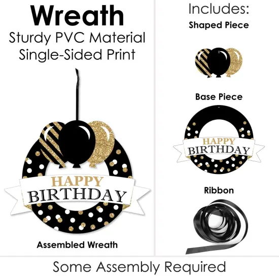 Big Dot of Happiness Adult Happy Birthday - Gold - Outdoor Birthday Party Decor - Front Door Wreath {4}