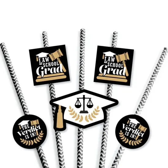 Big Dot of Happiness Law School Grad - Paper Straw Decor - Future Lawyer Graduation Party Striped Decorative Straws - Set of 24 {7}