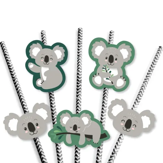 Big Dot of Happiness Koala Cutie - Paper Straw Decor - Bear Birthday Party and Baby Shower Striped Decorative Straws - Set of 24 {7}