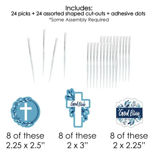 Big Dot of Happiness Blue Elegant Cross - Dessert Cupcake Toppers - Boy Religious Party Clear Treat Picks - Set of 24 {7}