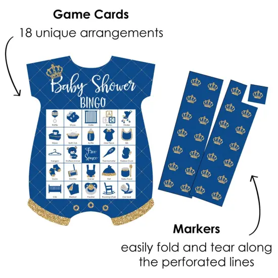 Big Dot of Happiness Royal Prince Charming - Picture Bingo Cards and Markers - Baby Shower Shaped Bingo Game - Set of 18 {3}