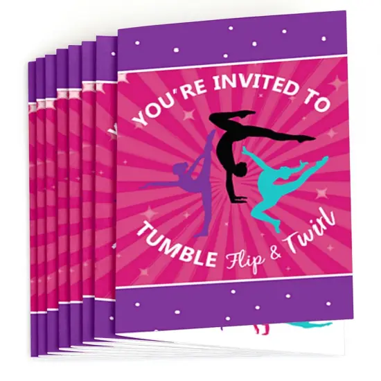 Big Dot of Happiness Tumble, Flip & Twirl - Gymnastics - Fill In Birthday Party or Gymnast Party Invitations (8 count) {3}