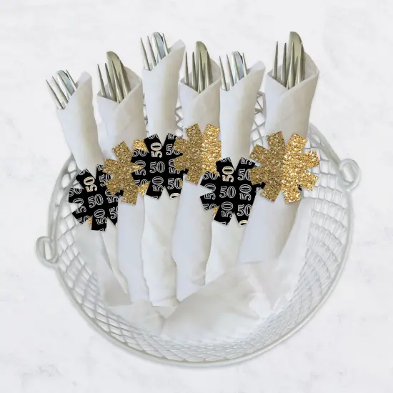 Big Dot of Happiness Adult 50th Birthday - Gold - Birthday Party Paper Napkin Holder - Napkin Rings - Set of 24 {4}