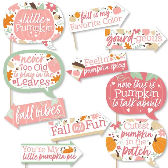 Big Dot of Happiness Funny Girl Little Pumpkin - Fall Birthday Party or Baby Shower Photo Booth Props Kit - 10 Piece {1}