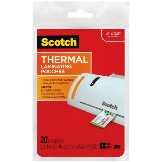 Scotch Thermal Laminator Pouches 3 Mil 20/Pkg-2"X3.5" Business Card {1}