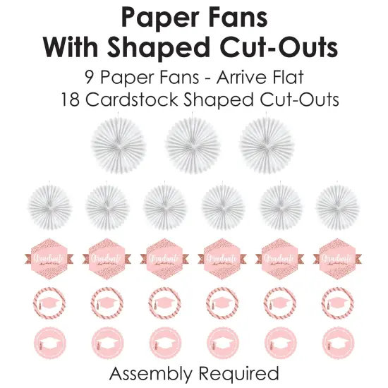 Big Dot of Happiness Rose Gold Grad - Hanging Graduation Party Tissue Decoration Kit - Paper Fans - Set of 9 {6}