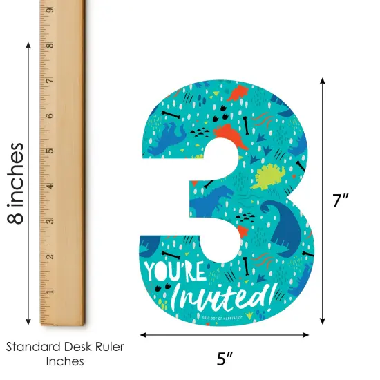 Big Dot of Happiness 3rd Birthday Roar Dinosaur - Shaped Fill-In Invites - Three Rex Dino Third Birthday Party Invitation Cards with Envelopes - 12 Ct {7}
