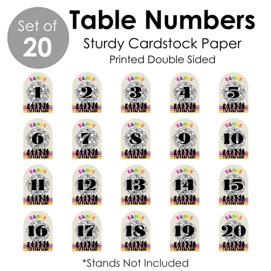 Big Dot of Happiness 70&rsquo;s Disco - 1970s Disco Fever Party Double-Sided 5 x 7 inches Cards - Table Numbers - 1-20 {7}