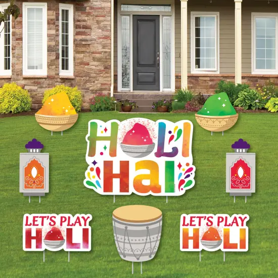 Big Dot of Happiness Holi Hai - Yard Sign and Outdoor Lawn Decorations - Festival of Colors Party Yard Signs - Set of 8 {1}