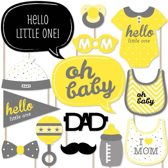 Big Dot of Happiness Hello Little One - Yellow and Gray - Neutral Baby Shower Photo Booth Props Kit - 20 Count {1}