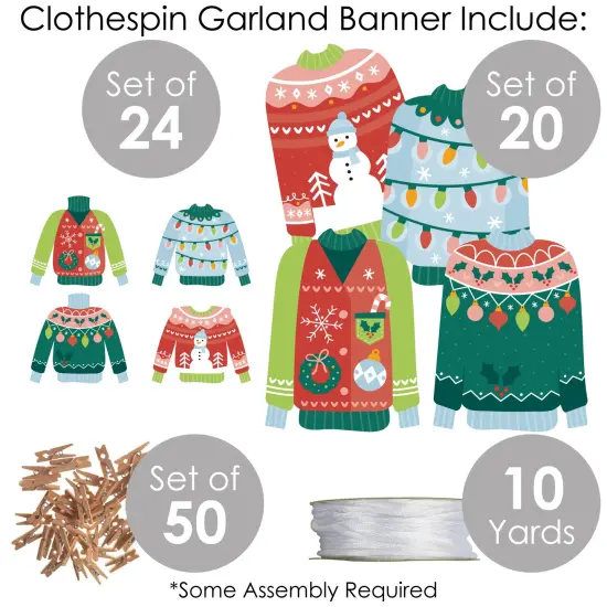 Big Dot of Happiness Colorful Christmas Sweaters - Ugly Sweater Holiday Party DIY Decorations - Clothespin Garland Banner - 44 Pieces {6}
