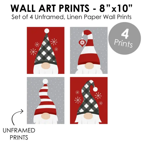 Big Dot of Happiness Christmas Gnomes - Unframed Holiday Linen Paper Wall Art - Set of 4 - Artisms - 8 x 10 inches {6}