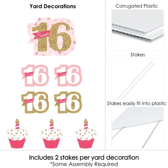 Big Dot of Happiness Sweet 16 - Yard Sign and Outdoor Lawn Decorations - 16th Happy Birthday Party Yard Signs - Set of 8 {6}