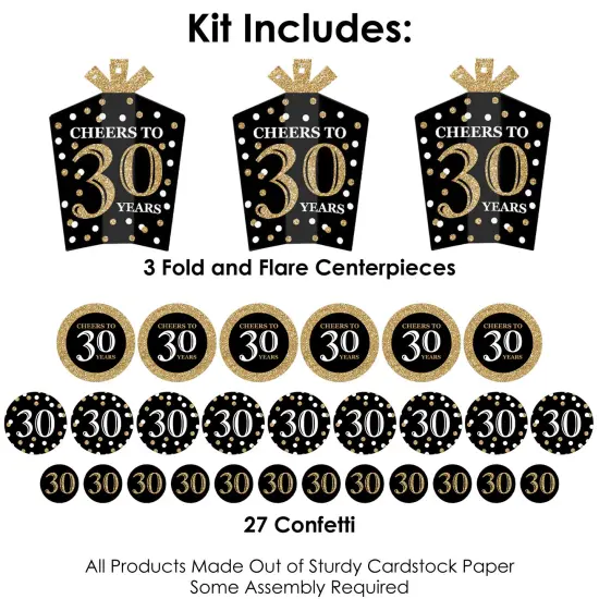 Big Dot of Happiness Adult 30th Birthday - Gold - Birthday Party Decor and Confetti - Terrific Table Centerpiece Kit - Set of 30 {4}