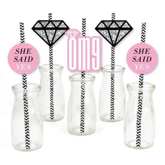 Big Dot of Happiness Omg, You're Getting Married Paper Straw Decor - Engagement Party Striped Decorative Straws - Set of 24 {1}