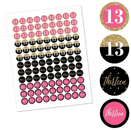 Big Dot of Happiness Chic 13th Birthday - Pink, Black and Gold - Round Candy Sticker Favors - Labels Fits Chocolate Candy (1 sheet of 108) {3}