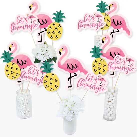 Big Dot of Happiness Pink Flamingo - Party Like A Pineapple - Tropical Summer Party Centerpiece Sticks - Table Toppers - Set of 15 {3}