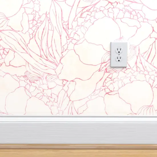 Peel & Stick Wallpaper 2FT Wide Pink Flower Floral Blossom Outline Peony Botanical Light Pat Custom Removable Wallpaper by Spoonflower {4}