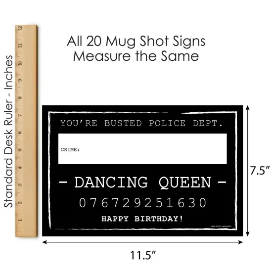 Big Dot of Happiness Birthday Party Mug Shots - Photo Booth Props Party Mugshot Signs - 20 Count {7}