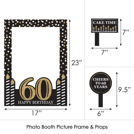 Big Dot of Happiness Adult 60th Birthday - Gold - Birthday Party Selfie Photo Booth Picture Frame & Props - Printed on Sturdy Material {6}