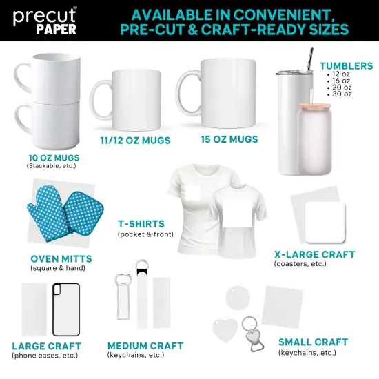 Precut Butcher Paper Sheets Fits Oven Mitts (2 sizes) for Sublimation & Heat Press Crafts, White, Uncoated {6}