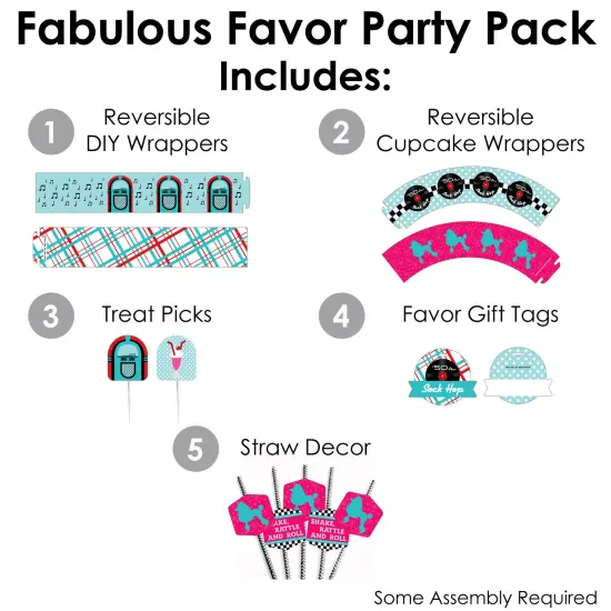 Big Dot of Happiness 50&rsquo;s Sock Hop - 1950s Rock N Roll Party Favors and Cupcake Kit - Fabulous Favor Party Pack - 100 Pieces {3}