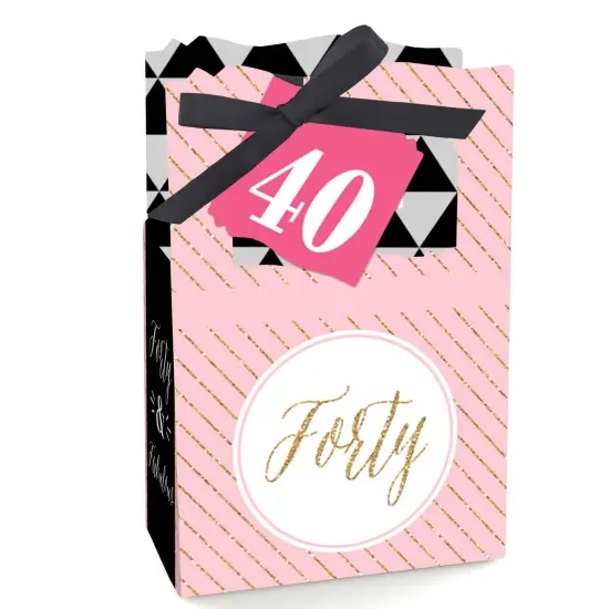 Big Dot of Happiness Chic 40th Birthday - Pink, Black and Gold - Birthday Party Favor Boxes - Set of 12 {1}