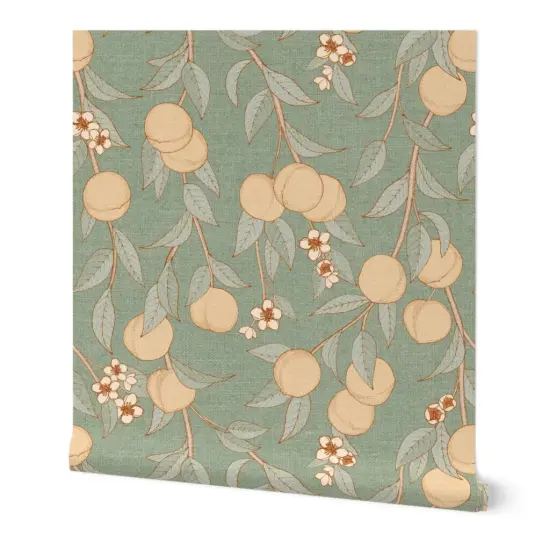 Peel & Stick Wallpaper 2FT Wide Chinoiserie Orchard Vintage Botanical Peaches Nectarines Antique Custom Removable Wallpaper by Spoonflower {7}