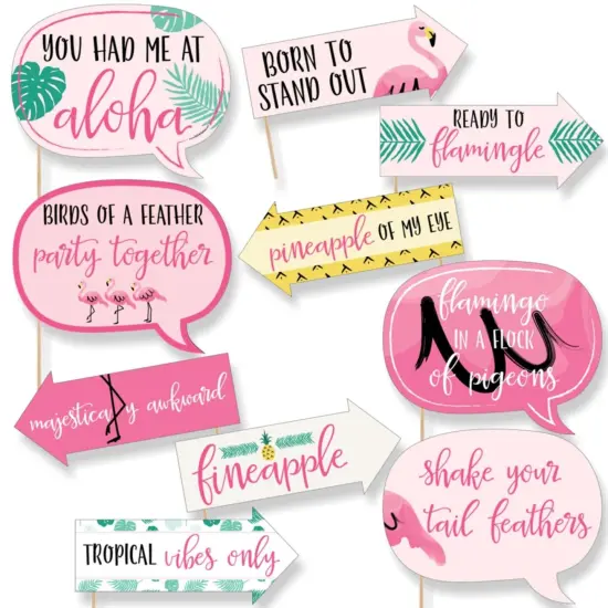 Big Dot of Happiness Funny Pink Flamingo - Party Like a Pineapple - Tropical Summer Photo Booth Props Kit - 10 Piece {1}