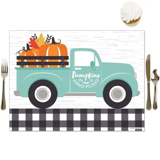 Big Dot of Happiness Happy Fall Truck - Party Table Decorations - Harvest Pumpkin Party Placemats - Set of 16 {1}