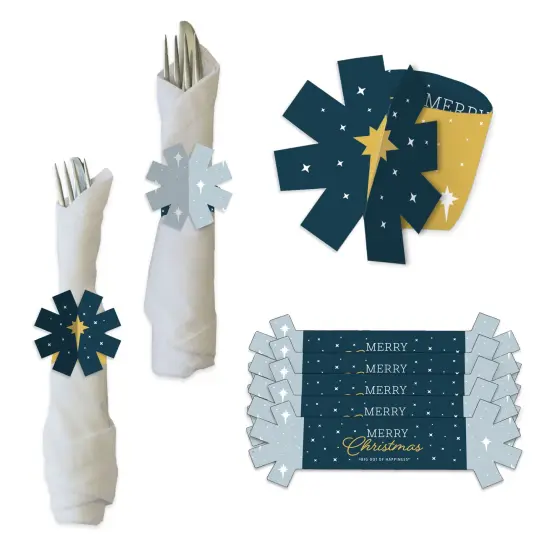 Big Dot of Happiness Holy Nativity - Manger Scene Religious Christmas Paper Napkin Holder - Napkin Rings - Set of 24 {1}