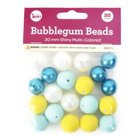 CousinDIY Bubblegum Bead 20mm 20/Pkg-Yellow, Blue, White Mix {1}