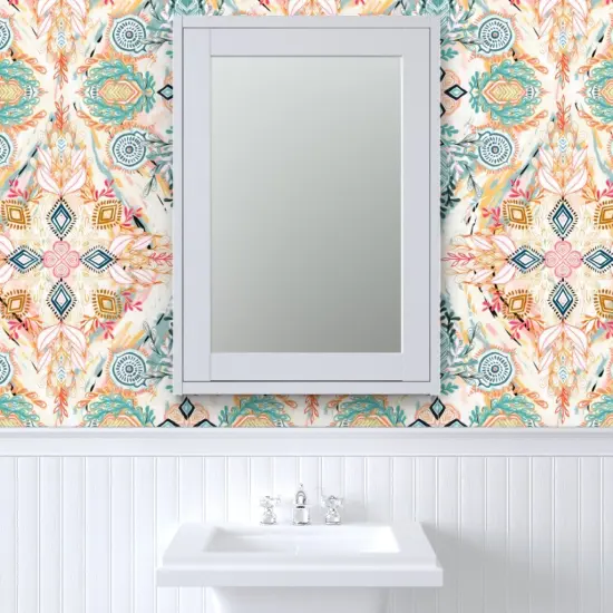 Peel & Stick Wallpaper 2FT Wide Spring Small Print Painted Bohemian Diamond Boho Doodle Pastels Modern Custom Removable Wallpaper by Spoonflower {6}