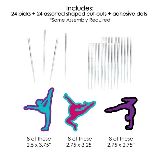 Big Dot of Happiness Tumble, Flip & Twirl - Gymnastics - Dessert Cupcake Toppers - Birthday Party or Gymnast Party Clear Treat Picks - Set of 24 {7}