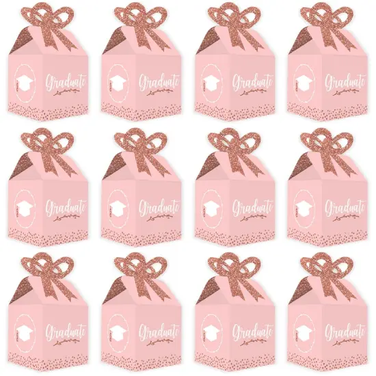 Big Dot of Happiness Rose Gold Grad - Square Favor Gift Boxes -Graduation Party Bow Boxes - Set of 12 {6}