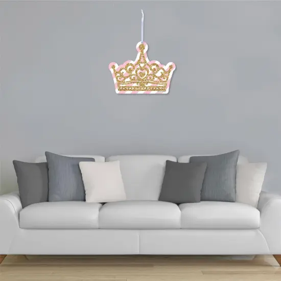 Big Dot of Happiness Little Princess Crown - Hanging Porch Pink & Gold Baby Shower or Birthday Party Outdoor Decor - Front Door Decor - 1 Piece Sign {4}