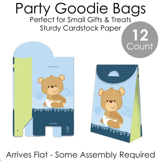 Big Dot of Happiness Baby Boy Teddy Bear - Baby Shower Gift Favor Bags - Party Goodie Boxes - Set of 12 {7}
