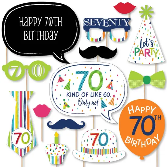 Big Dot of Happiness 70th Birthday - Cheerful Happy Birthday - Colorful Seventieth Birthday Party Photo Booth Props Kit - 20 Count {1}