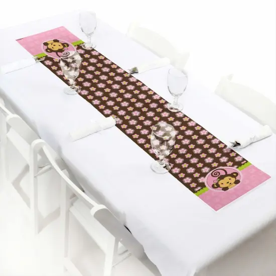 Big Dot of Happiness Pink Monkey Girl - Petite Baby Shower or Birthday Party Paper Table Runner - 12 x 60 inches {1}