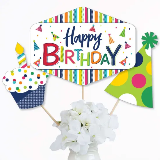 Big Dot of Happiness Cheerful Happy Birthday - Colorful Birthday Party Centerpiece Sticks - Table Toppers - Set of 15 {3}