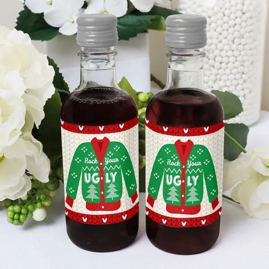 Big Dot of Happiness Ugly Sweater - Mini Wine & Champagne Bottle Label Stickers - Holiday and Christmas Party Favor Gift for Women and Men - Set of 16 {6}
